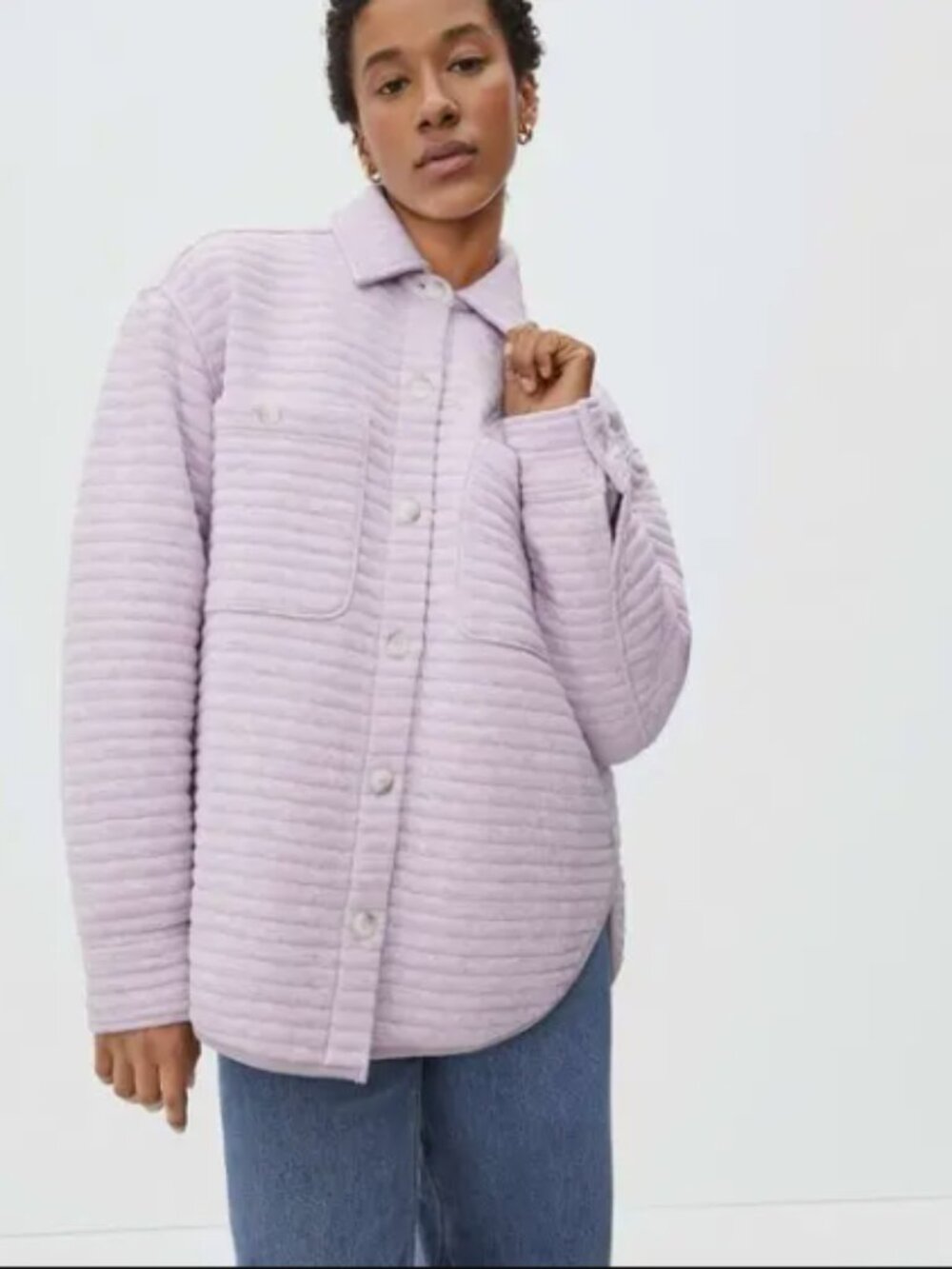 Everlane The Organic Cotton Quilted Shirt Jacket lavendar purple size medium